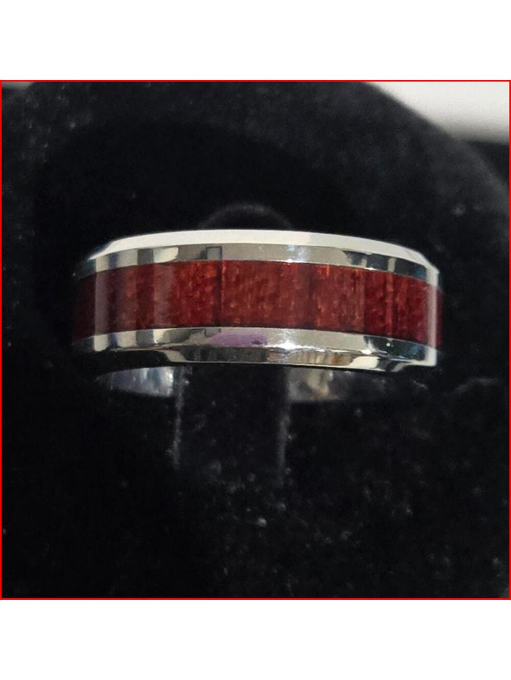 Ring / Tungsten Carbide Ring with Wood Inlay / 8mm Width / Size 9 / New